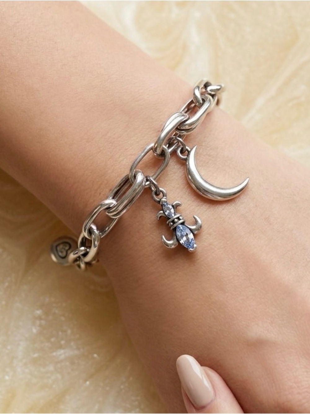 Silver Link Bracelet with Crystal Beetle Charm